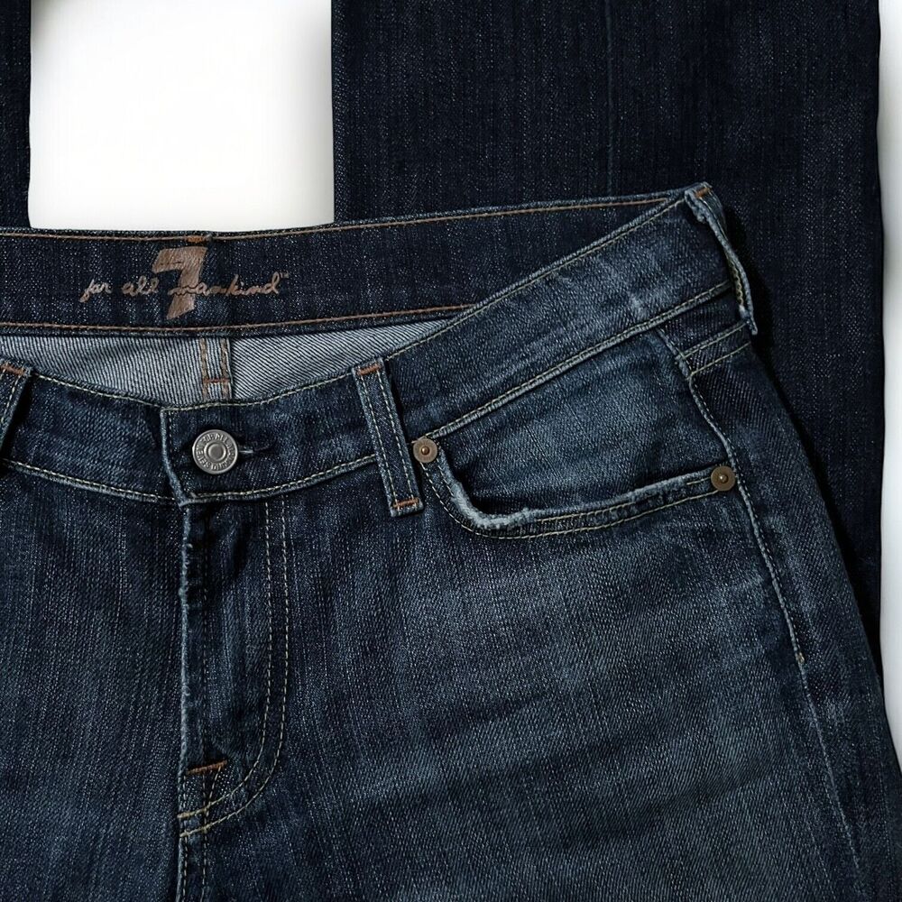 7 For All Mankind Bootcut Denim Jeans Bling Rhinestone Back Pockets Womens Sz 30 - Picture 13 of 14